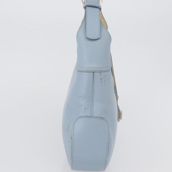 Salvatore Ferragamo Gancini Shoulder Bag Leather Light Blue Silver Auth fm5224