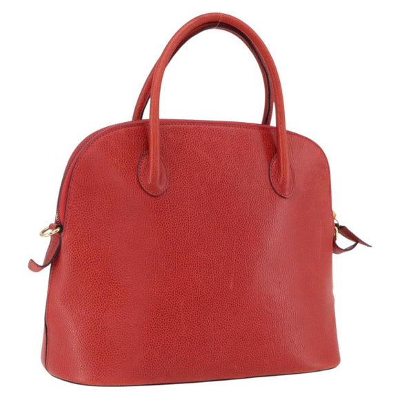 CELINE Hand Bag Leather Red Gold Auth fm5225