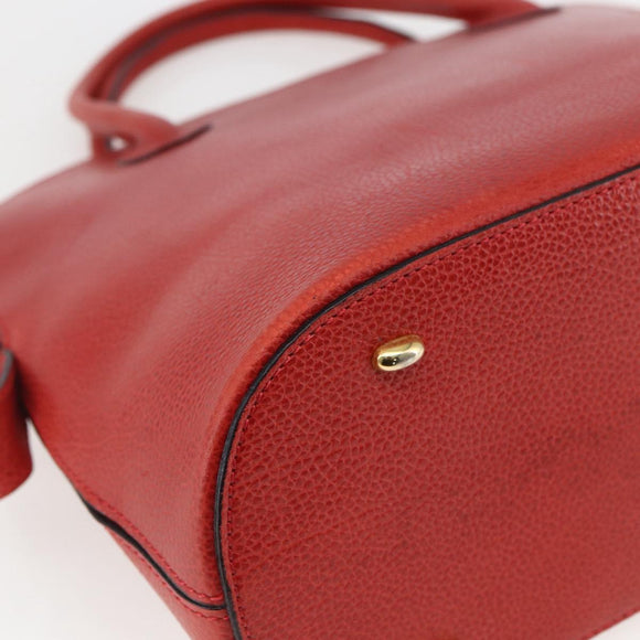 CELINE Hand Bag Leather Red Gold Auth fm5225