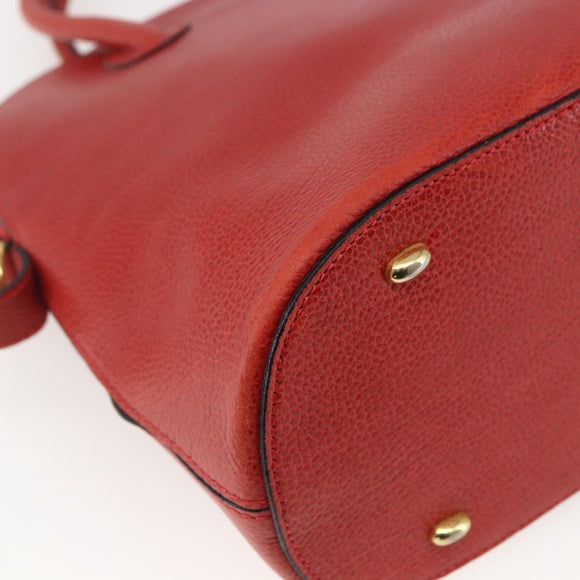 CELINE Hand Bag Leather Red Gold Auth fm5225