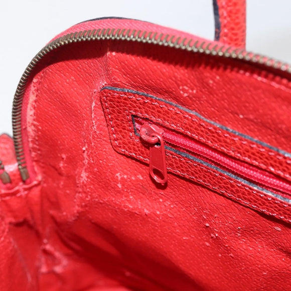 CELINE Hand Bag Leather Red Gold Auth fm5225
