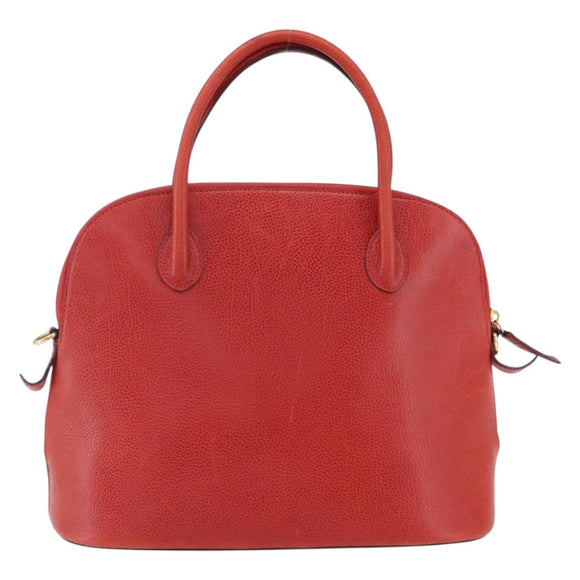 CELINE Hand Bag Leather Red Gold Auth fm5225