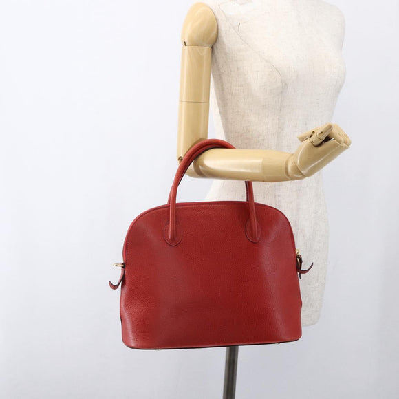 CELINE Hand Bag Leather Red Gold Auth fm5225