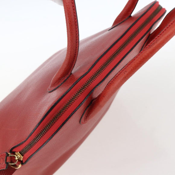 CELINE Hand Bag Leather Red Gold Auth fm5225