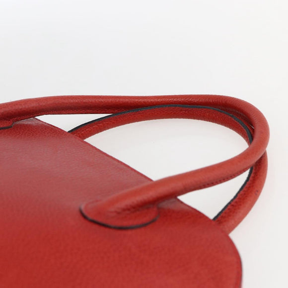CELINE Hand Bag Leather Red Gold Auth fm5225