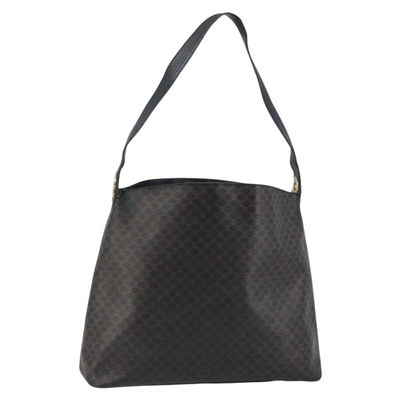 CELINE Macadam Canvas Shoulder Bag PVC Leather Black Gold Auth fm5227