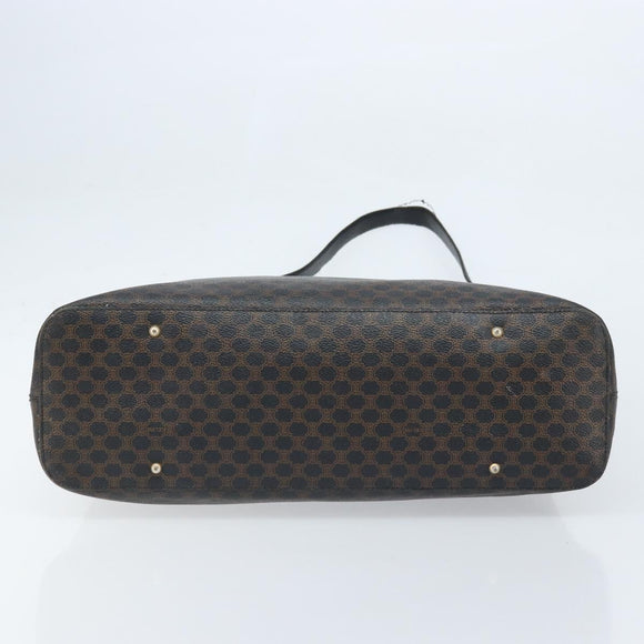 CELINE Macadam Canvas Shoulder Bag PVC Leather Black Gold Auth fm5227