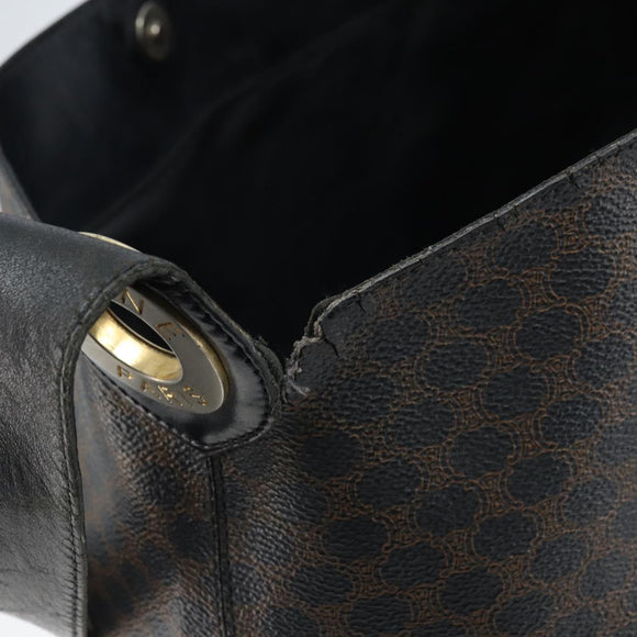 CELINE Macadam Canvas Shoulder Bag PVC Leather Black Gold Auth fm5227