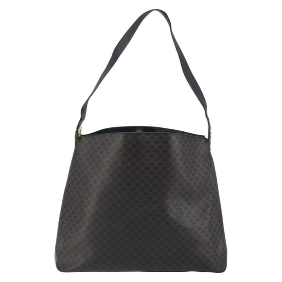 CELINE Macadam Canvas Shoulder Bag PVC Leather Black Gold Auth fm5227
