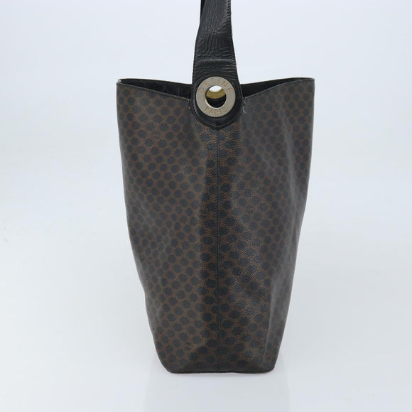 CELINE Macadam Canvas Shoulder Bag PVC Leather Black Gold Auth fm5227
