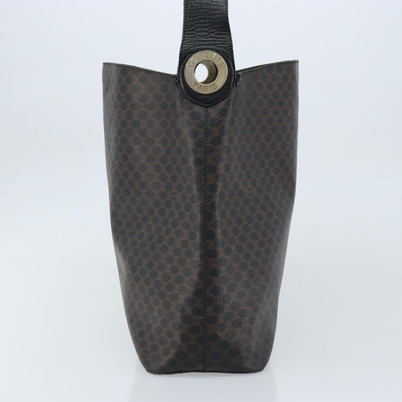CELINE Macadam Canvas Shoulder Bag PVC Leather Black Gold Auth fm5227