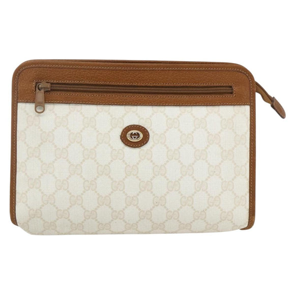 GUCCI GG Supreme Clutch Bag PVC Leather Ivory Gold 41 01 037 Auth fm5228
