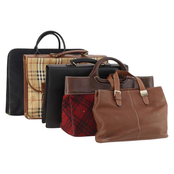 Burberry Nova Check Blue Label Tas Leer PVC 5 Delig Zwart Beige Auth fm5233