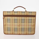 Burberry Nova Check Blue Label Tas Leer PVC 5 Delig Zwart Beige Auth fm5233-13