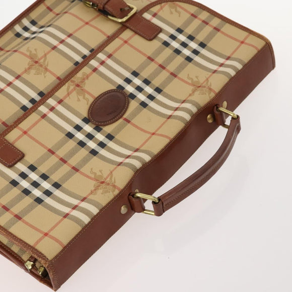 Burberry Nova Check Blue Label Tas Leer PVC 5 Delig Zwart Beige Auth fm5233