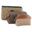 CELINE Macadam Canvas C Macadam Canvas Pouch PVC 3 Set Beige Brown Auth fm5234-1