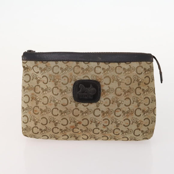CELINE Macadam Canvas C Macadam Canvas Pouch PVC 3 Set Beige Brown Auth fm5234