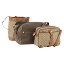 CELINE Macadam Canvas Clutch Bag PVC Leather 3 Set Brown Beige Auth fm5236-1