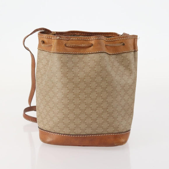 CELINE Macadam Canvas Clutch Bag PVC Leather 3 Set Brown Beige Auth fm5236