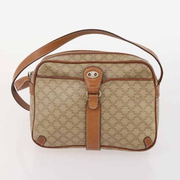 CELINE Macadam Canvas Clutch Bag PVC Leather 3 Set Brown Beige Auth fm5236