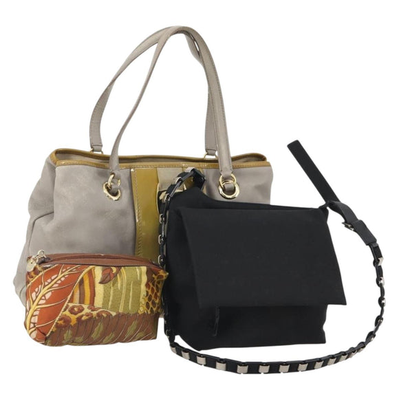 Salvatore Ferragamo Pouch Bag Canvas Leather Nylon 3 Set Black Gray Auth fm5238