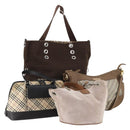BURBERRY Nova Check Blue Label Bag Canvas Suede 4 Set Brown Beige Auth fm5239-1