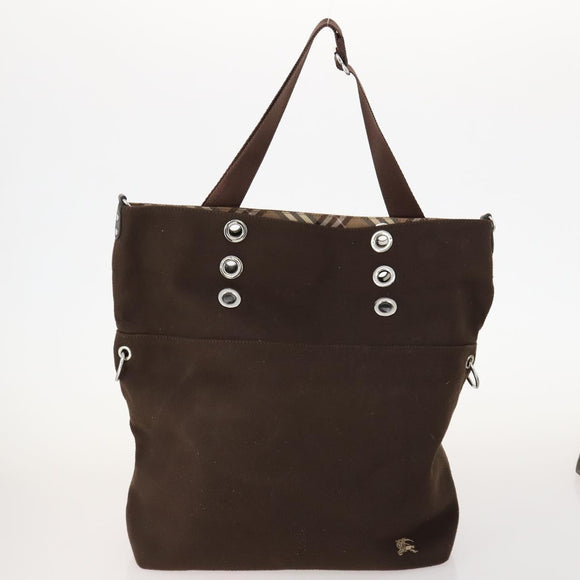 BURBERRY Nova Check Blue Label Bag Canvas Suede 4 Set Brown Beige Auth fm5239