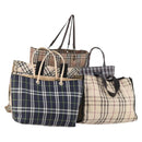 BURBERRY Nova Check Blue Label Tasche Canvas Nylon 5er Set Schwarz Blau Auth fm5240-1
