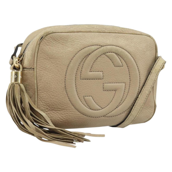 GUCCI Soho Shoulder Bag Leather Beige Gold 308361 Auth fm5252