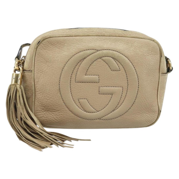 GUCCI Soho Shoulder Bag Leather Beige Gold 308361 Auth fm5252