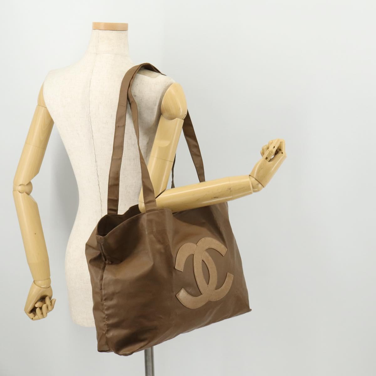 CHANEL COCO Mark Tote Bag Vinyl Brown CC Auth fm5255 | Brand