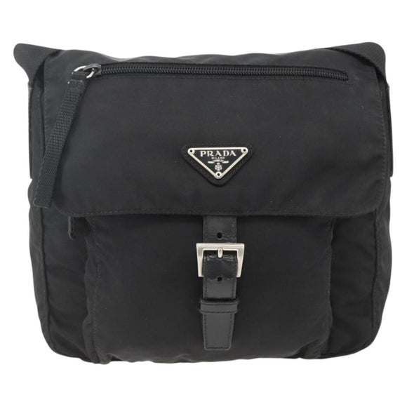 PRADA Shoulder Bag Nylon Black Silver Auth fm5260