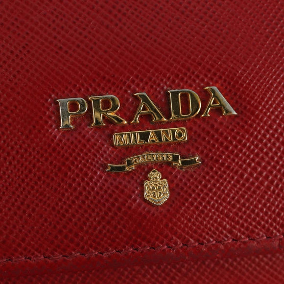 PRADA Lange portemonnee Safiano leer Rood Goud Origineel fm5264
