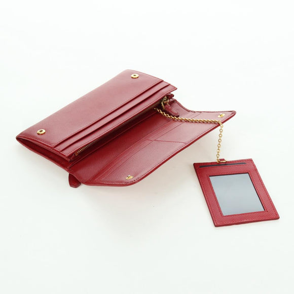 PRADA Lange portemonnee Safiano leer Rood Goud Origineel fm5264