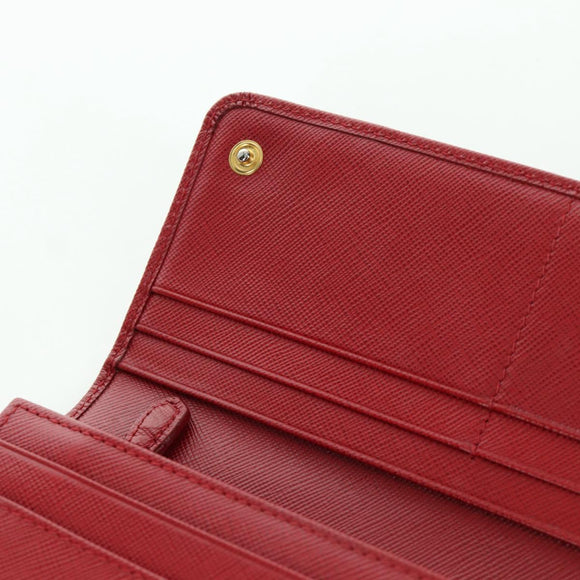 PRADA Lange portemonnee Safiano leer Rood Goud Origineel fm5264