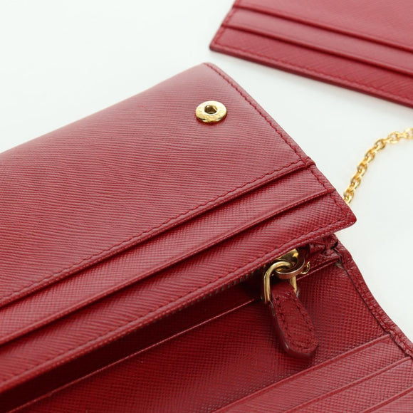 PRADA Lange portemonnee Safiano leer Rood Goud Origineel fm5264