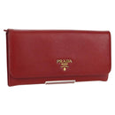 PRADA Lange portemonnee Safiano leer Rood Goud Origineel fm5264-1
