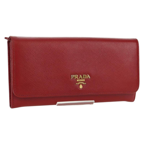 PRADA Lange portemonnee Safiano leer Rood Goud Origineel fm5264