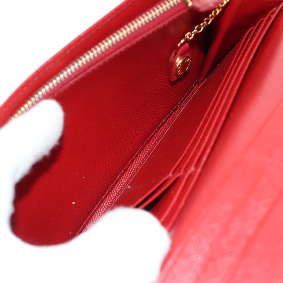PRADA Lange portemonnee Safiano leer Rood Goud Origineel fm5264