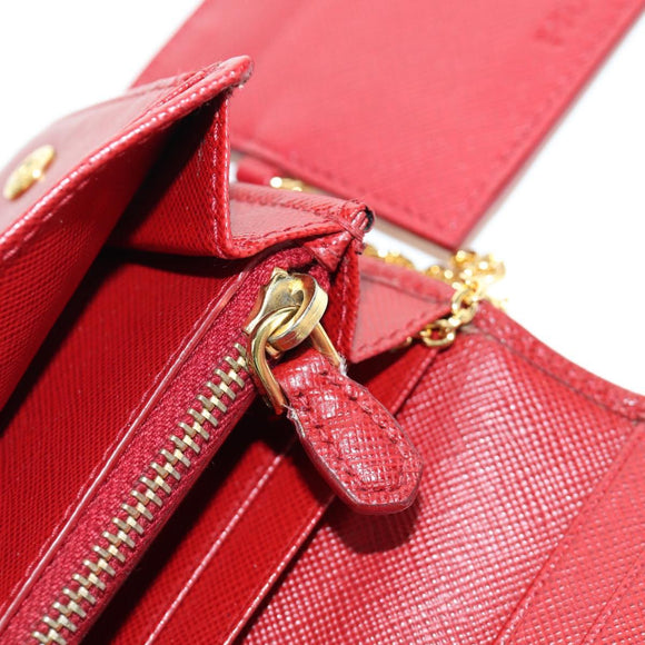 PRADA Lange portemonnee Safiano leer Rood Goud Origineel fm5264