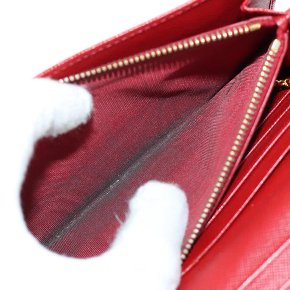 PRADA Lange portemonnee Safiano leer Rood Goud Origineel fm5264
