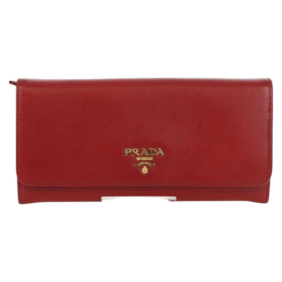 PRADA Lange portemonnee Safiano leer Rood Goud Origineel fm5264