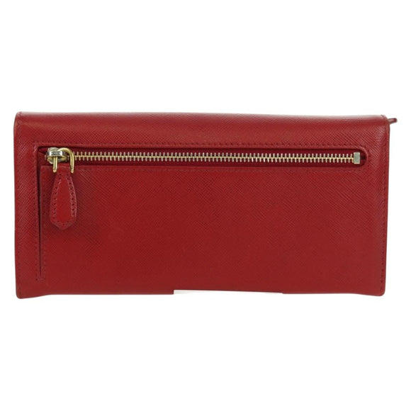 PRADA Lange portemonnee Safiano leer Rood Goud Origineel fm5264