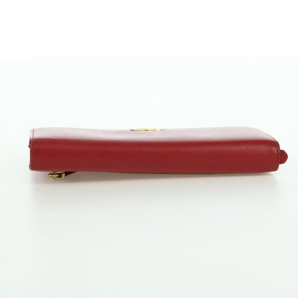 PRADA Lange portemonnee Safiano leer Rood Goud Origineel fm5264