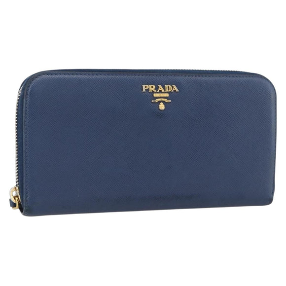 PRADA Long Wallet Safiano leather Navy Gold Auth fm5265