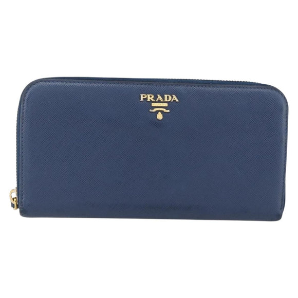 PRADA Long Wallet Safiano leather Navy Gold Auth fm5265