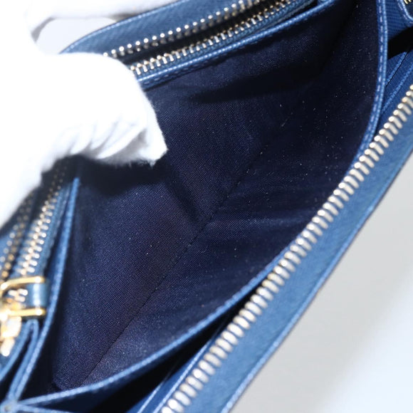 PRADA Long Wallet Safiano leather Navy Gold Auth fm5265
