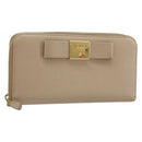 PRADA Ribbon Long Wallet Safiano leather Beige Gold Auth fm5266-1