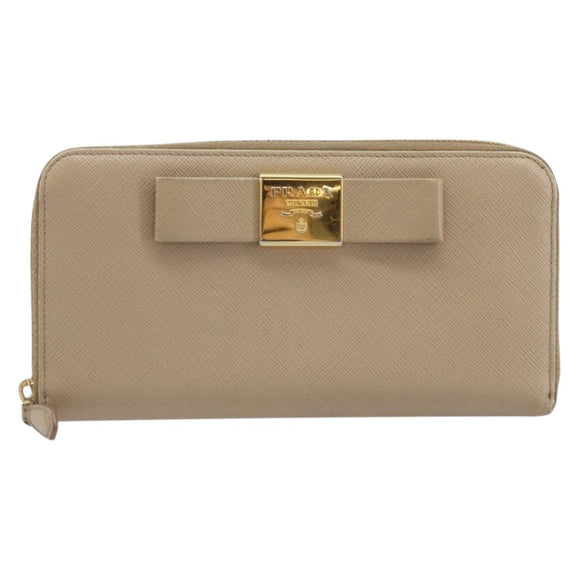 PRADA Ribbon Long Wallet Safiano leather Beige Gold Auth fm5266