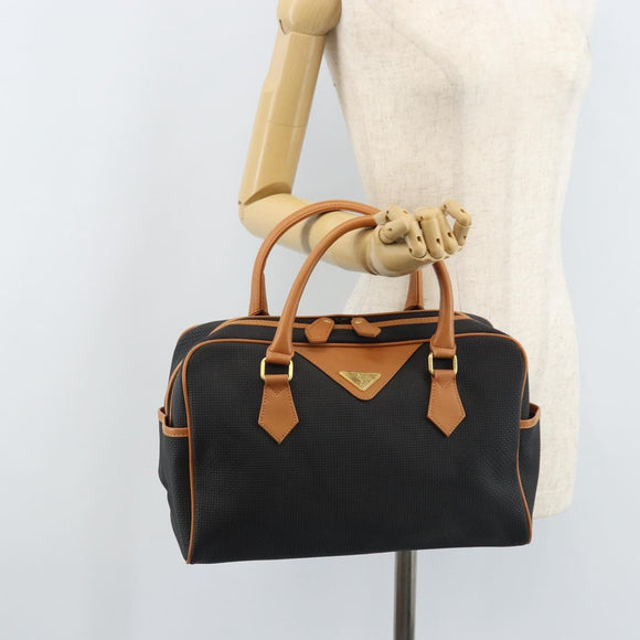 SAINT LAURENT Hand Bag PVC Canvas Black Gold Auth fm5269